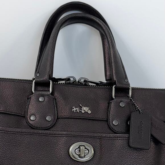 COACH Rhyder Leather Satchel Tote Bag Metallic Two-Tone Bronze Carryall 33739 - Picture 7 of 15